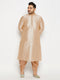 Vastramay Men's Plus Size Gold Zari Weaved Kurta Dhoti Set